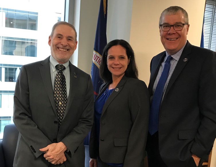 Hartman pictured with Gateway Deputy Program Manager Lara Kearney (middle) and associate administrator for the Human Exploration and Operations Mission Directorate Doug Loverro. 